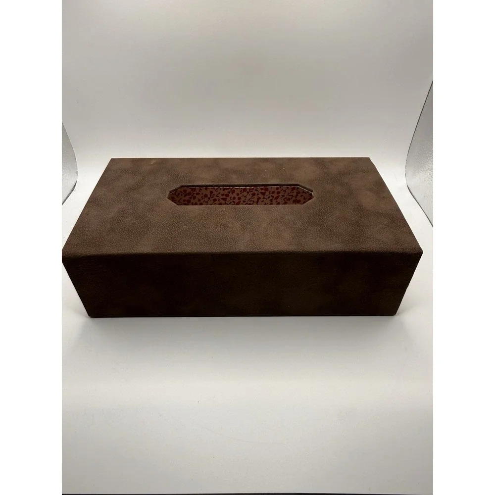 Decorative Magnetic Top Tissue Box Cover Brown‎ Flocked Floral Lined